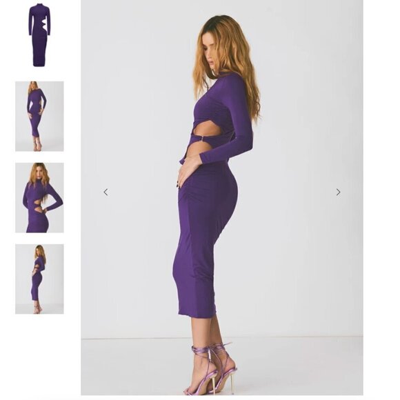 SER.O.YA Long Sleeve Cut Out Party Midi Dress Turtleneck Stretch Fabric Seroya - Picture 3 of 4